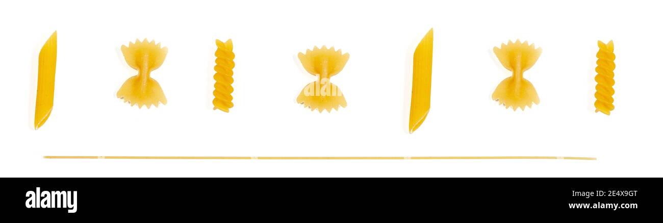 Flat lay of different pasta types, top view on pasta of various shapes ...