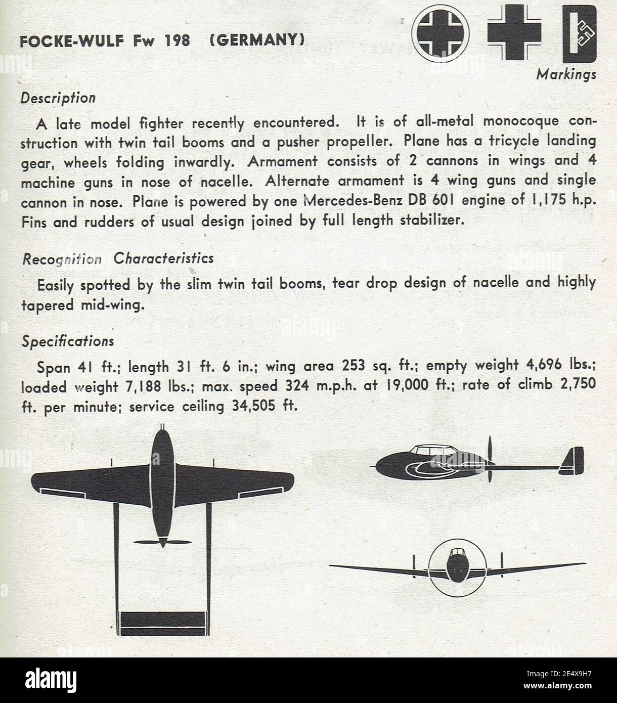 Locomotief dienblad talent Extract of focke wulf late model fighter from wwii aircraft spotter's guide  Stock Photo - Alamy