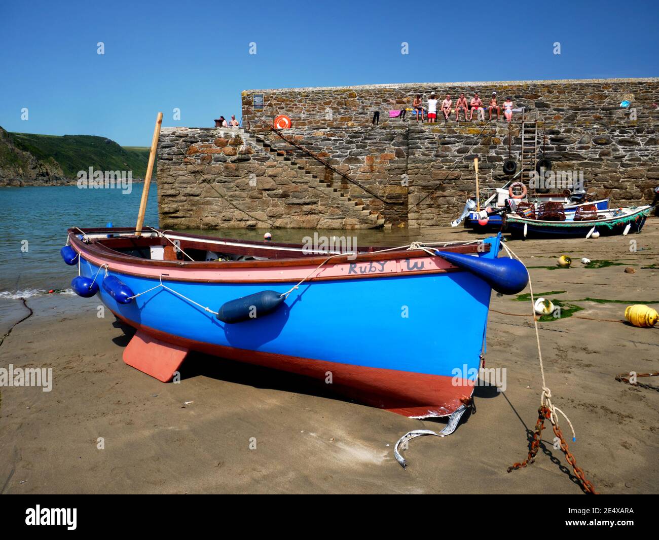 Low tide in the harbour at Gorran Haven, Cornwall. Stock Photo