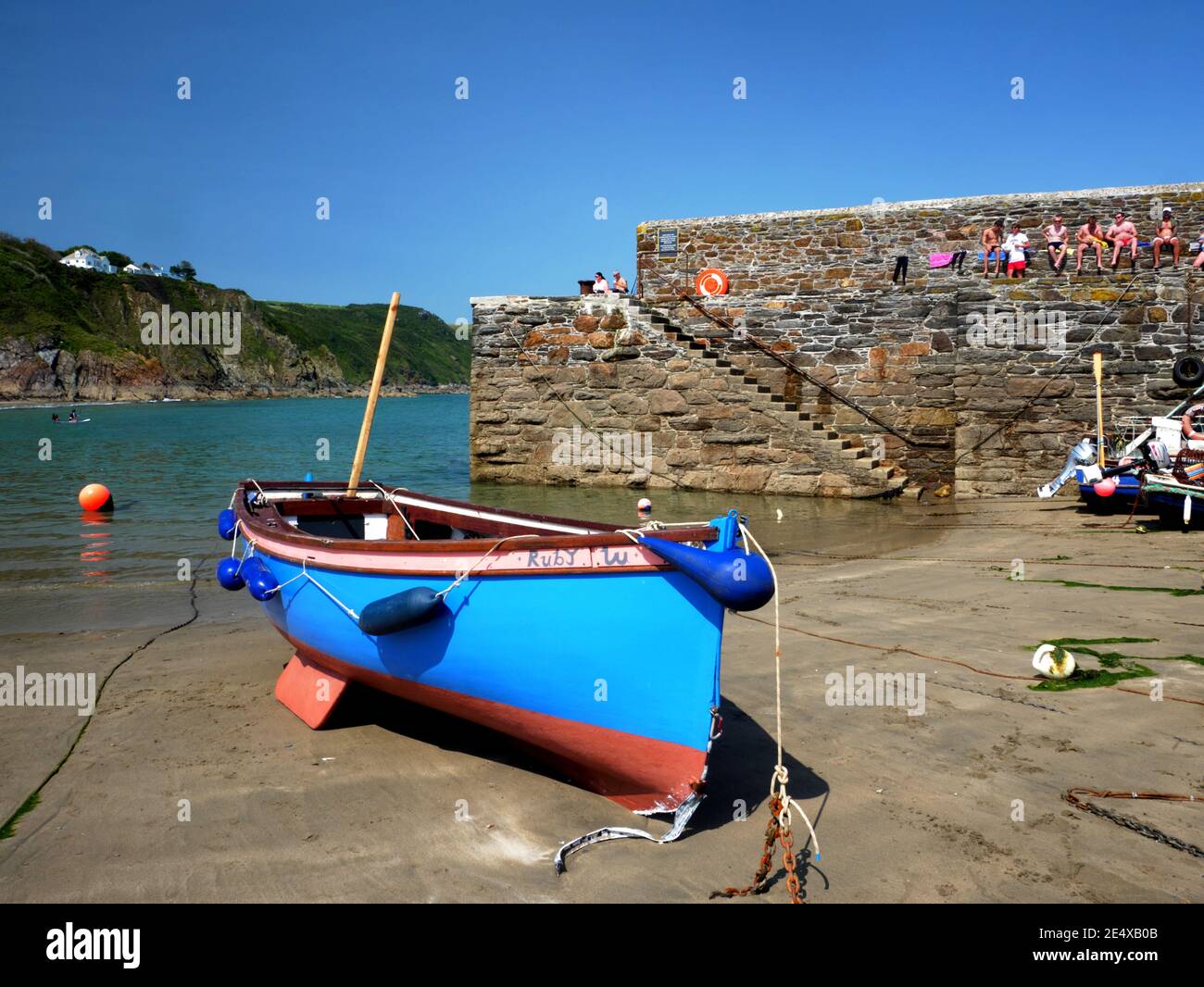 Low tide in the harbour at Gorran Haven, Cornwall. Stock Photo