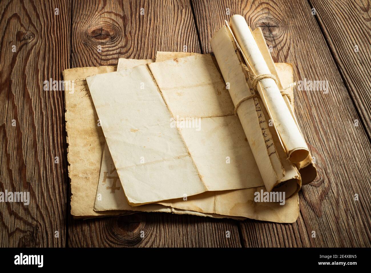 Old sheets Paper  Aged on  wood Background. Stock Photo