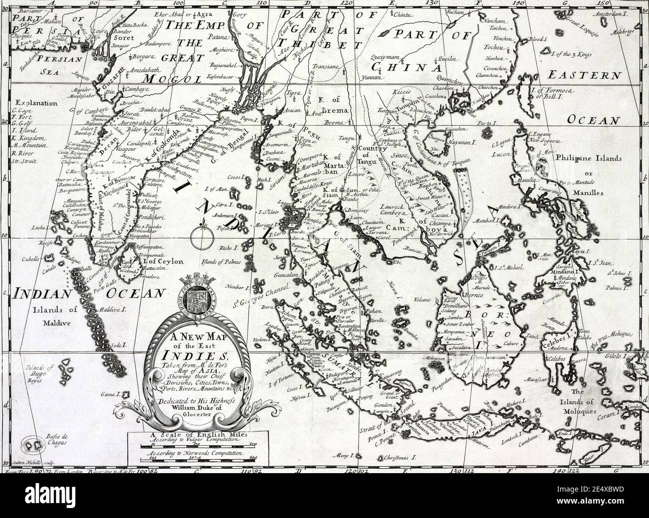 Black-white colorless vintage map of 18th centuries Stock Photo