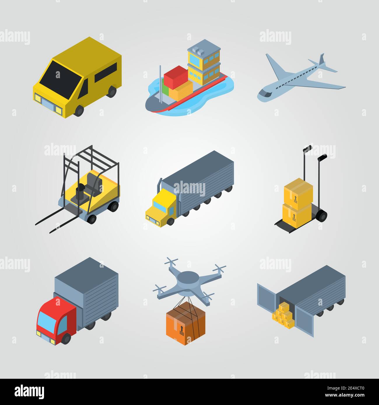 Delivery and logistics isometric icon set design, transportation ...