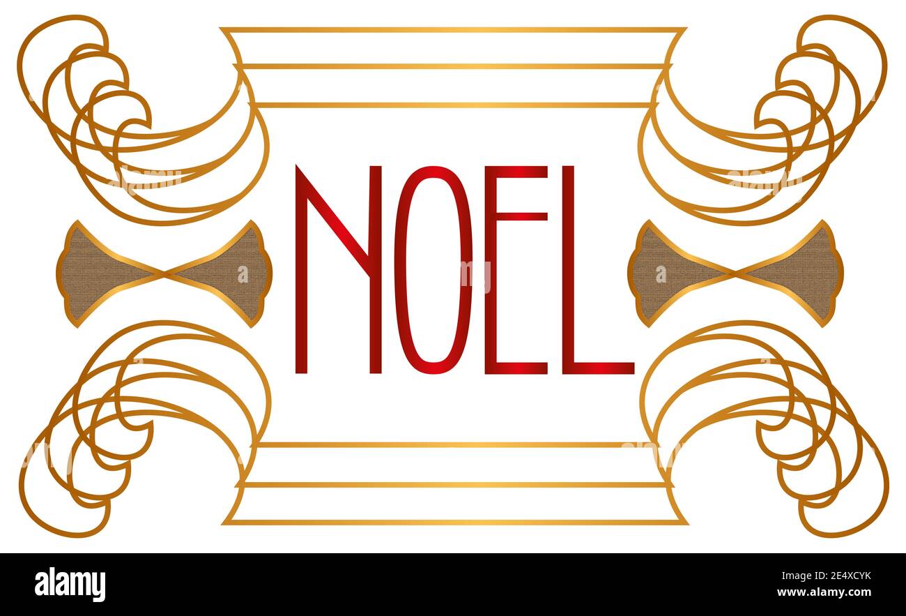 "Noel" written in art deco, jugendstil frame in golden shine, elegant illustration Stock Photo