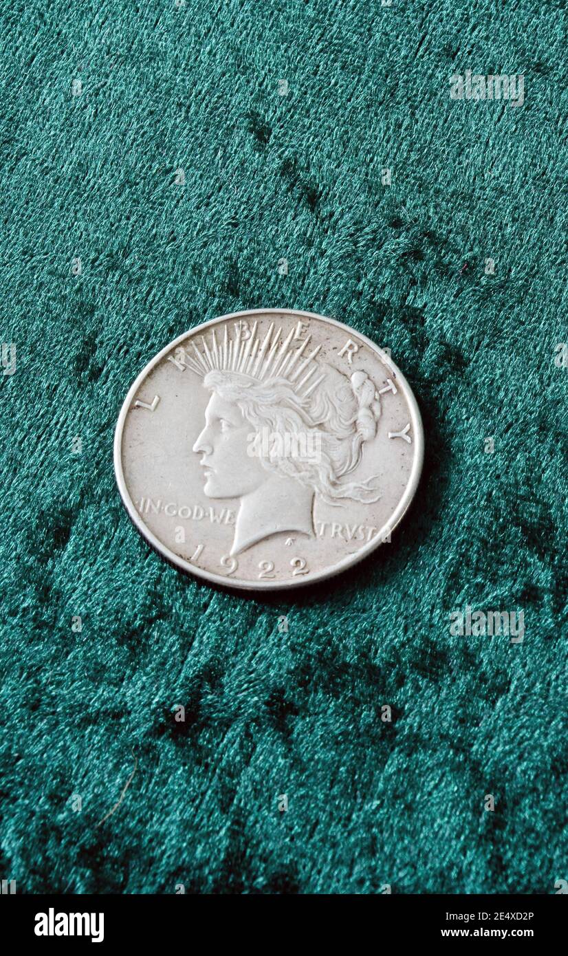 Obverse Side Of A 1922 USA Silver ( 90% ) Peace Dollar Coin Stock Photo