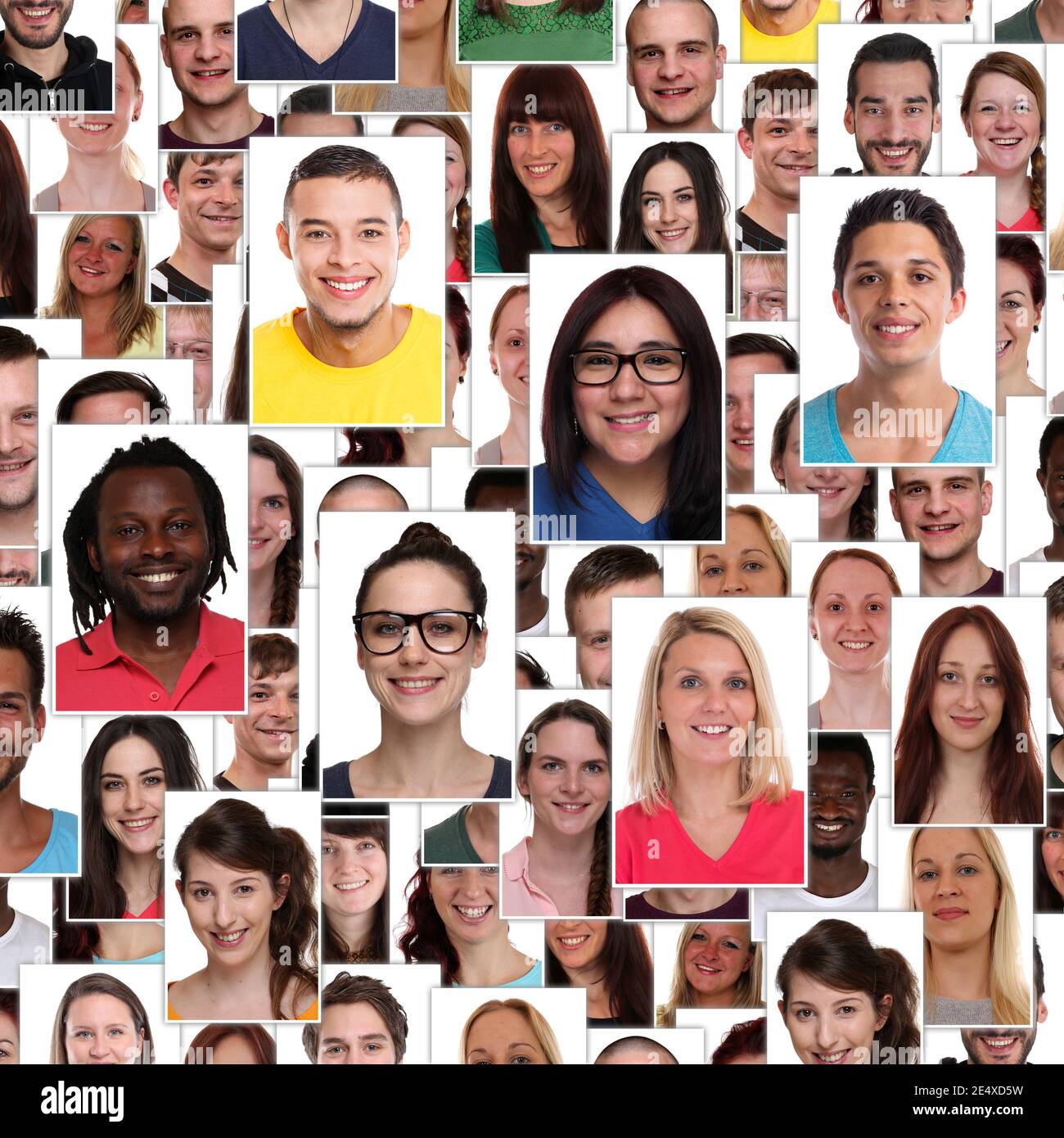 Group of multiracial young smiling happy people portrait diversity square background collage portraits Stock Photo