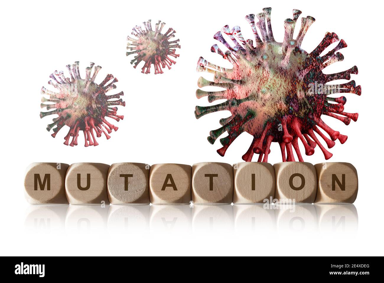 Cube with label mutation and virus on white background Stock Photo