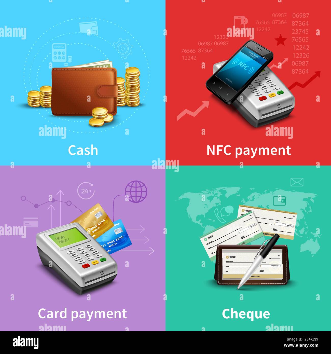 Payment set with cash and card realistic icons isolated vector ...