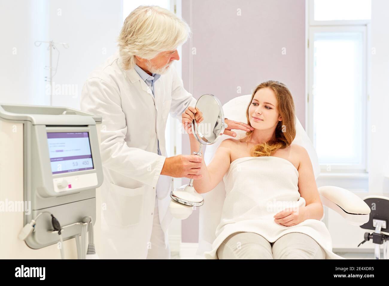 Doctor and patient for advice before treatment at the dermatologist or