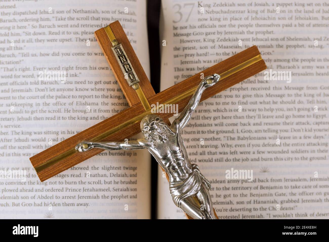 22 JANUARY 21 New York US 2021: The resurrection and rapture of Jesus on way to God through prayer Holy Bible on the background of the Christian cross the hope of mankind for salvation Stock Photo