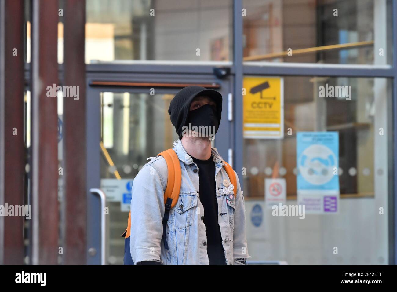 Jake Skuse, 32, arrives at Bristol Magistrates' Court where he and three others are appearing charged with criminal damage over the toppling of the Edward Colston statue in Bristol during the Black Lives Matter protests in June last year. Picture date: Monday January 25, 2021. Stock Photo