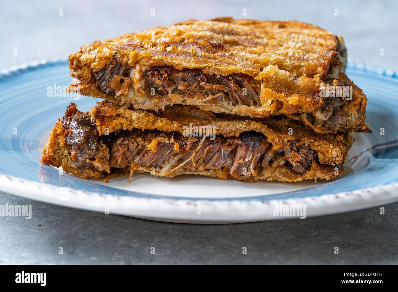 Texas Style Slow Cooked BBQ Beef Sandwich with Toast Bread or Toasted