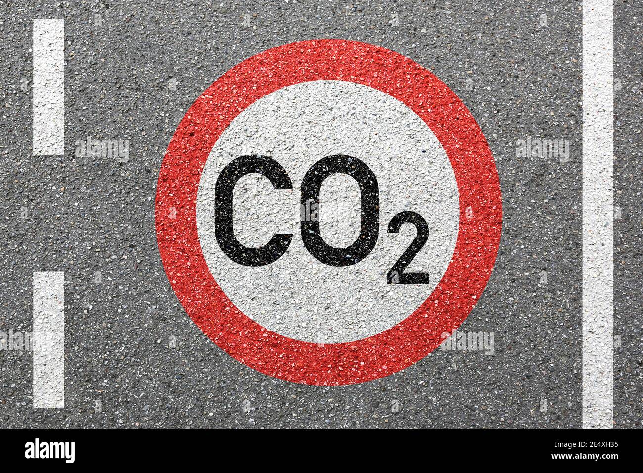 CO2 emissions emission Carbon dioxide air pollution reduction driving ban zone concept Stock Photo