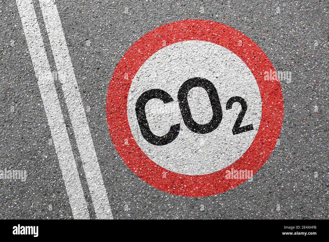 CO2 emissions car emission Carbon dioxide air pollution reduction driving ban zone concept Stock Photo