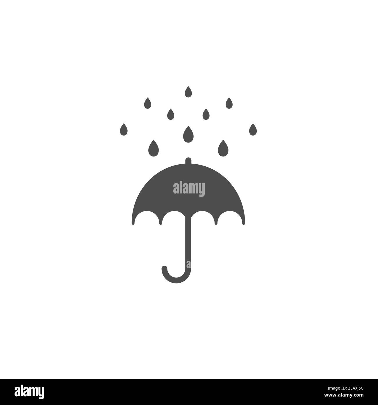 Black open Umbrella with rain drops. Flat icon isolated on white. Flat ...