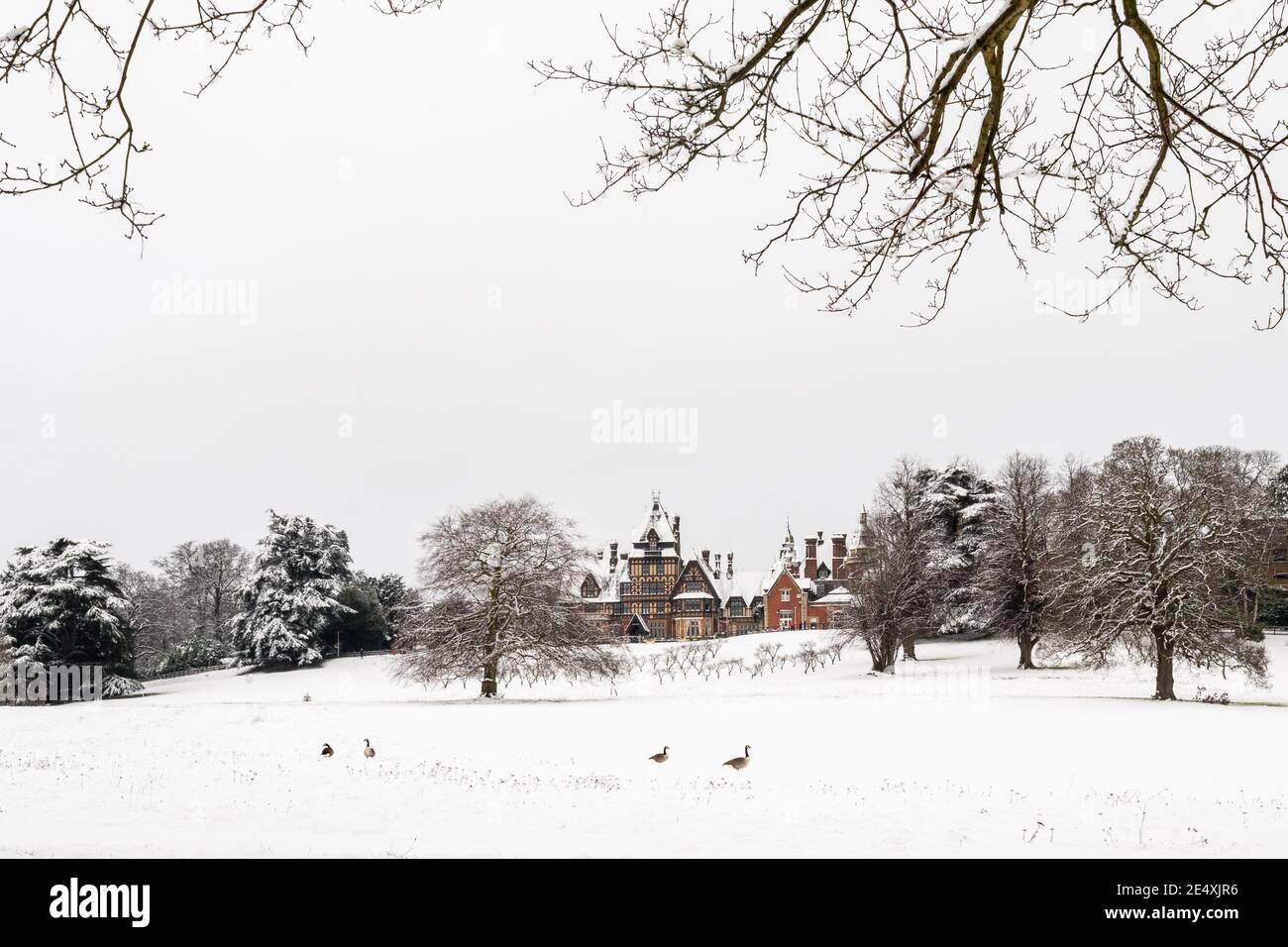 Farnborough Hill, a Roman Catholic independent girls day school (English public school) in January or winter with snow, Hampshire, UK Stock Photo