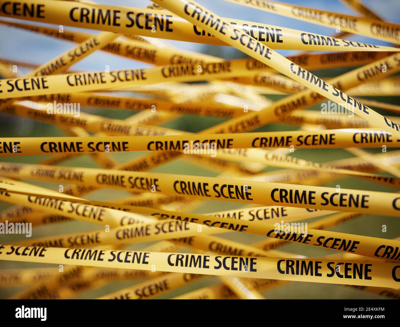 Crime Police Line Do Not Cross yellow ribbons . 3d rendering ...