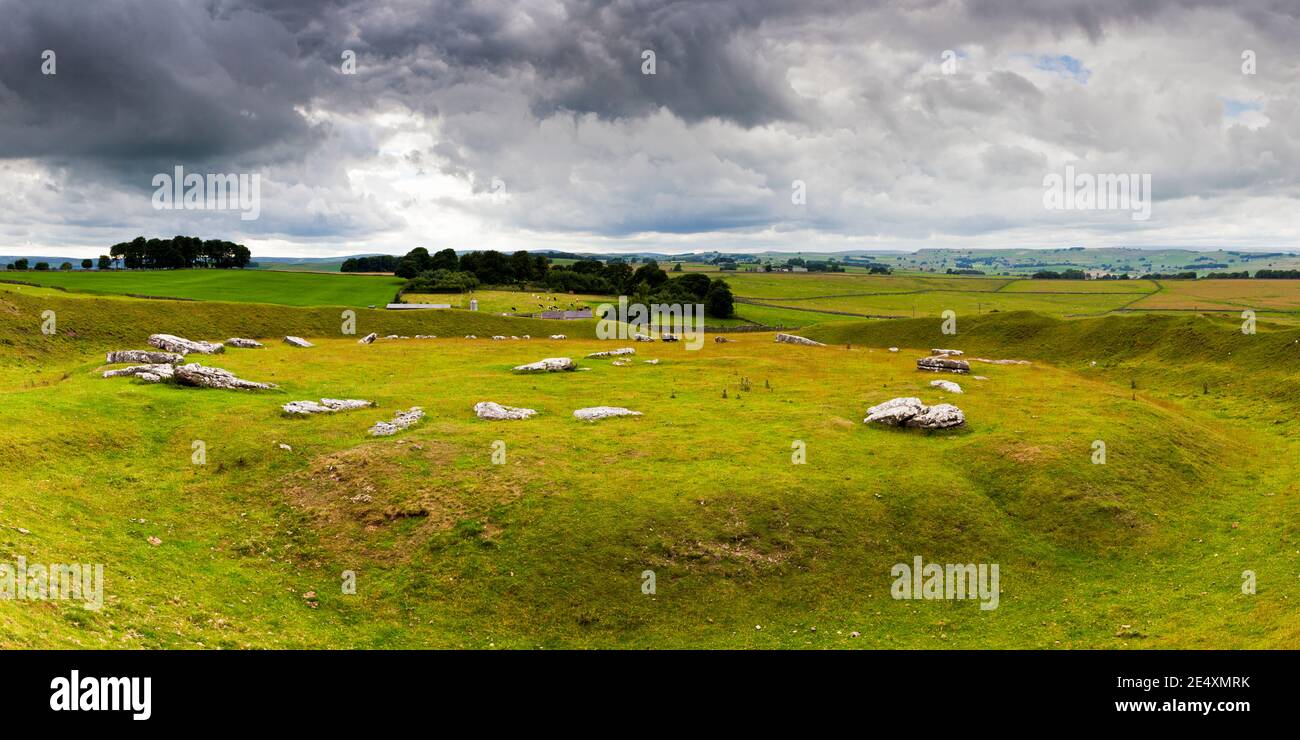 Arbor Low is a Neolithic henge monument in the Derbyshire White Peak District. Stock Photo