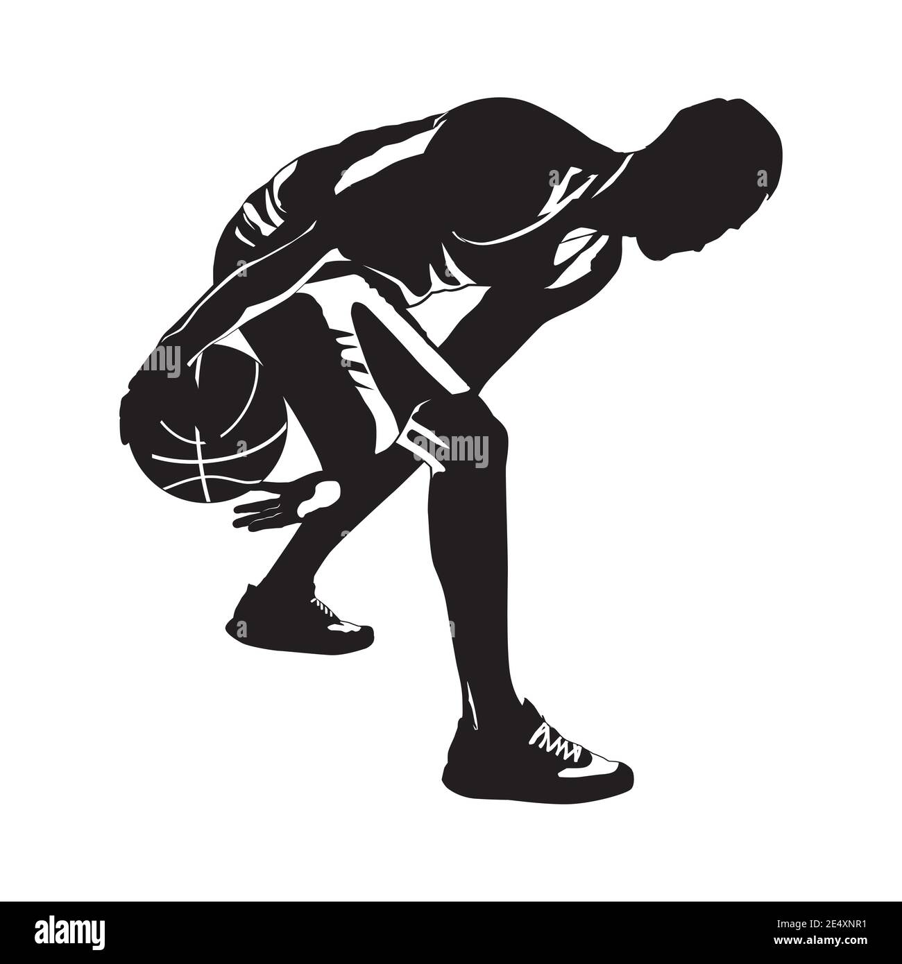 Professional basketball player silhouette with ball, vector