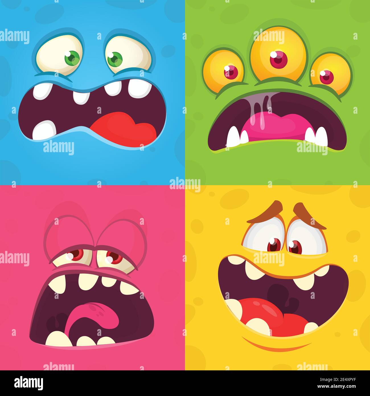 Cartoon monster faces set. Vector collection of four Halloween monster ...