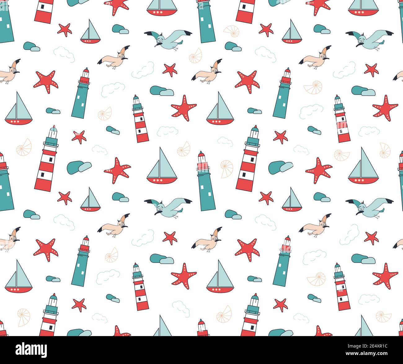 Summer marine seamless pattern on a white background Stock Vector