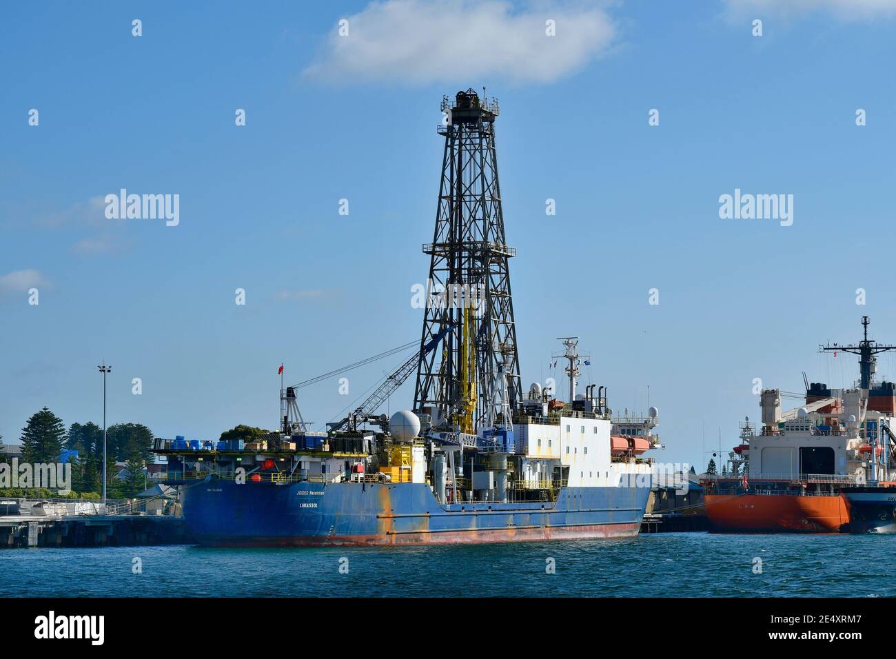 Perth, WA, Australia - November 27, 2017: Drill ship on pier at Fremantle harbor Stock Photo