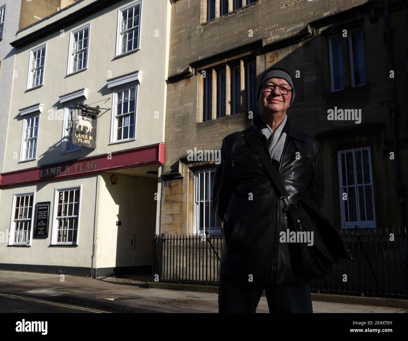 Spokesman for CAMRA (Campaign for Real Ale) Dave Richardson poses for a photograph outside The Lamb and Flag, the Grade-II listed pub being forced to close after more than 400 years of business, following outbreak of the coronavirus disease (COVID-19) pandemic, in central Oxford, Britain, January 25, 2021.  REUTERS/Eddie Keogh Stock Photo