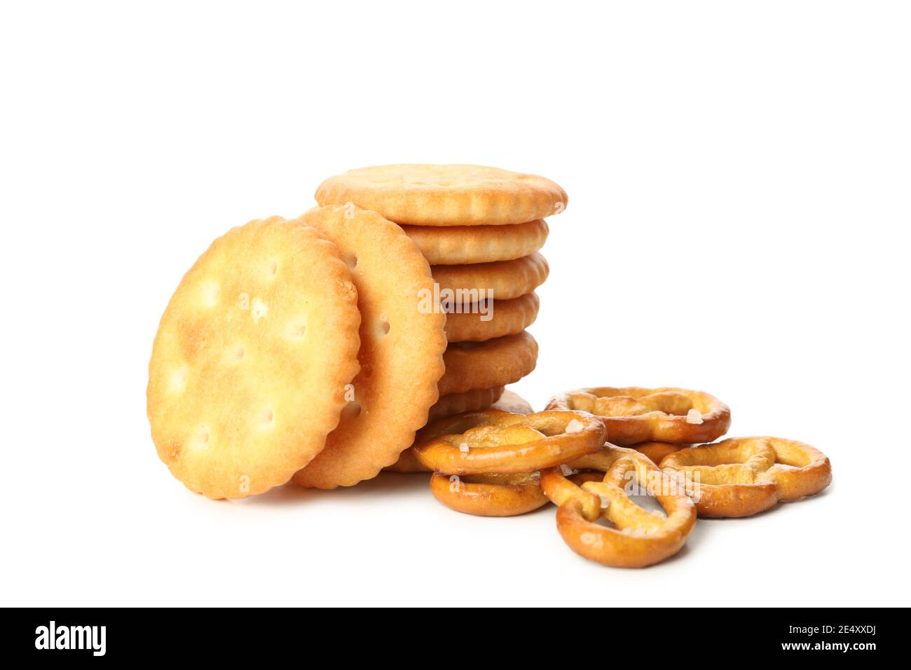 Tasty cracker biscuits isolated on white background Stock Photo