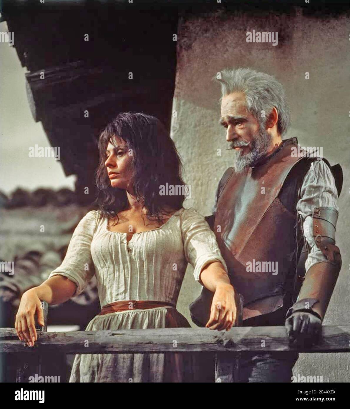 MAN OF LA MANCHA 1972 United Artists film with Peter O 'Toole as Don Quixote and Sophia Loren as Aldonza whom he idiolises as Dulcinea. Stock Photo