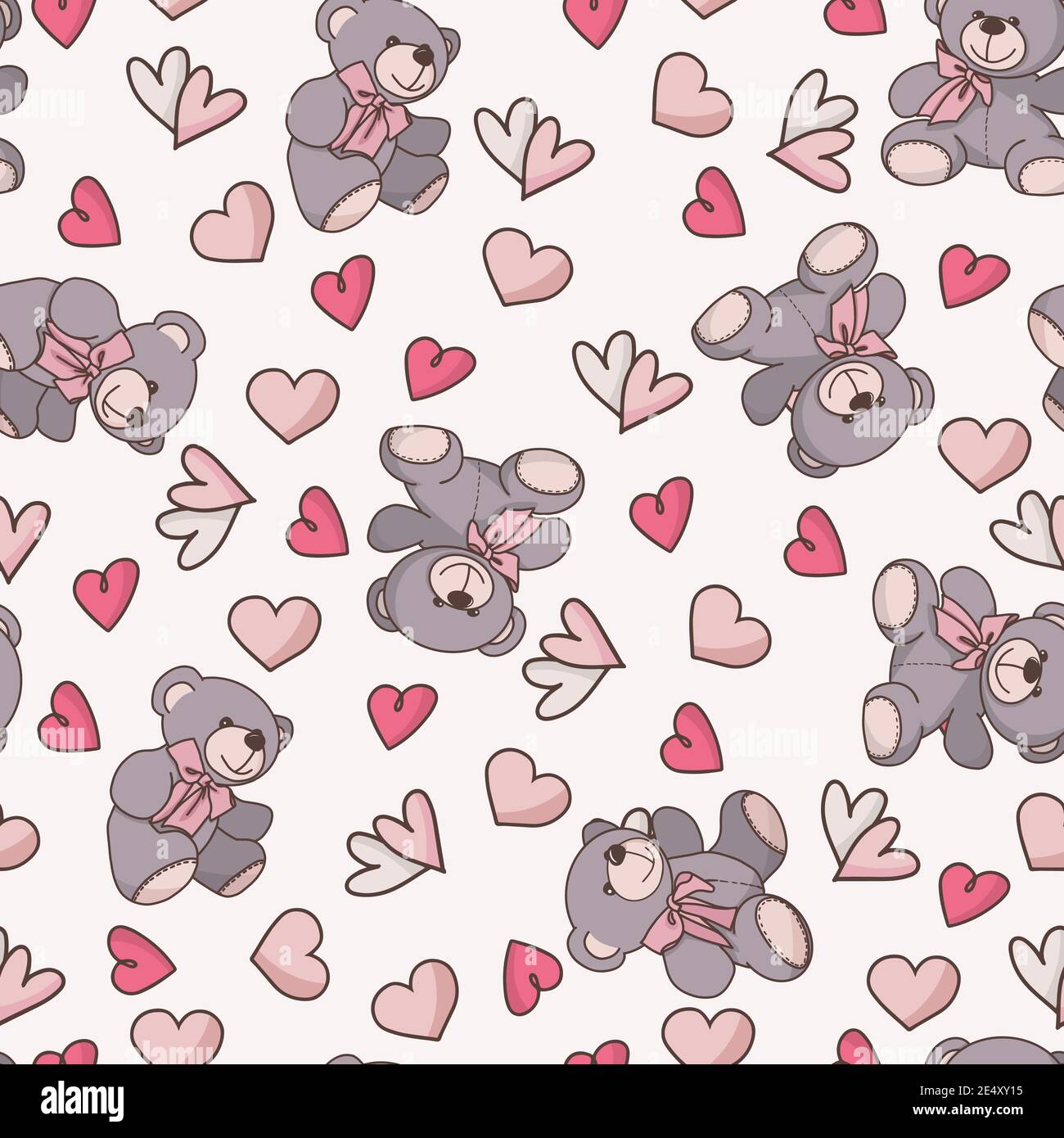 Funny seamless doodle pattern for Valentines Day, wedding, romantic events. Vector Stock Vector