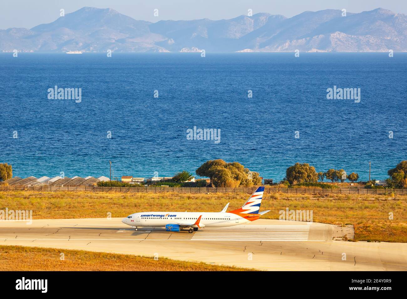 Rhodes, Greece – September 14, 2018: Smartwings Boeing 737 airplane at Rhodes airport (RHO) in Greece. Boeing is an American aircraft manufacturer hea Stock Photo