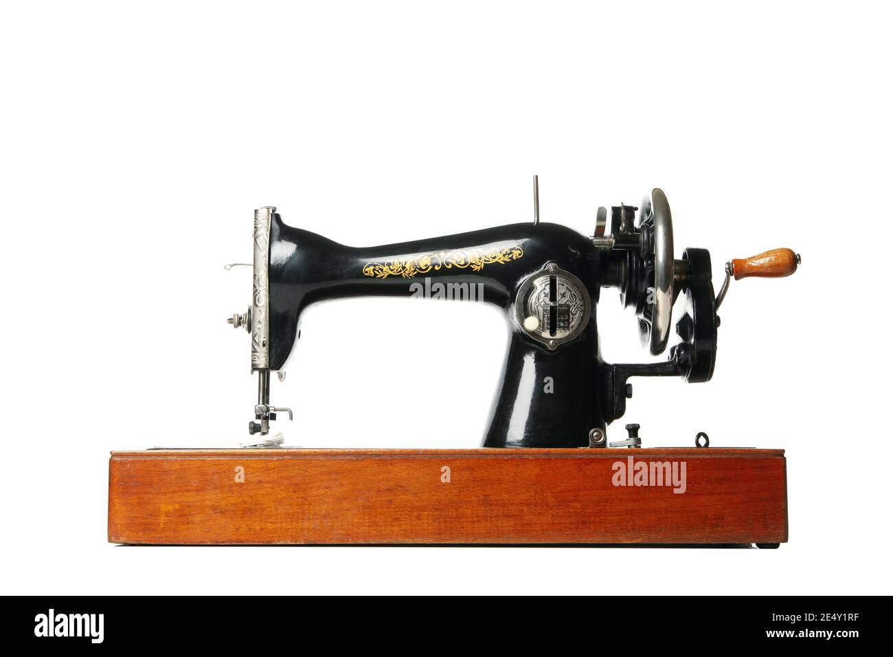 Old vintage sewing machine isolated on white background Stock Photo Alamy