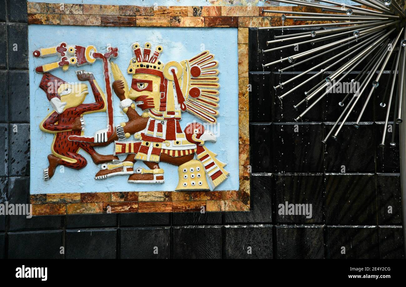 Water fountain stone engraving dedicated according to the Aztec ...