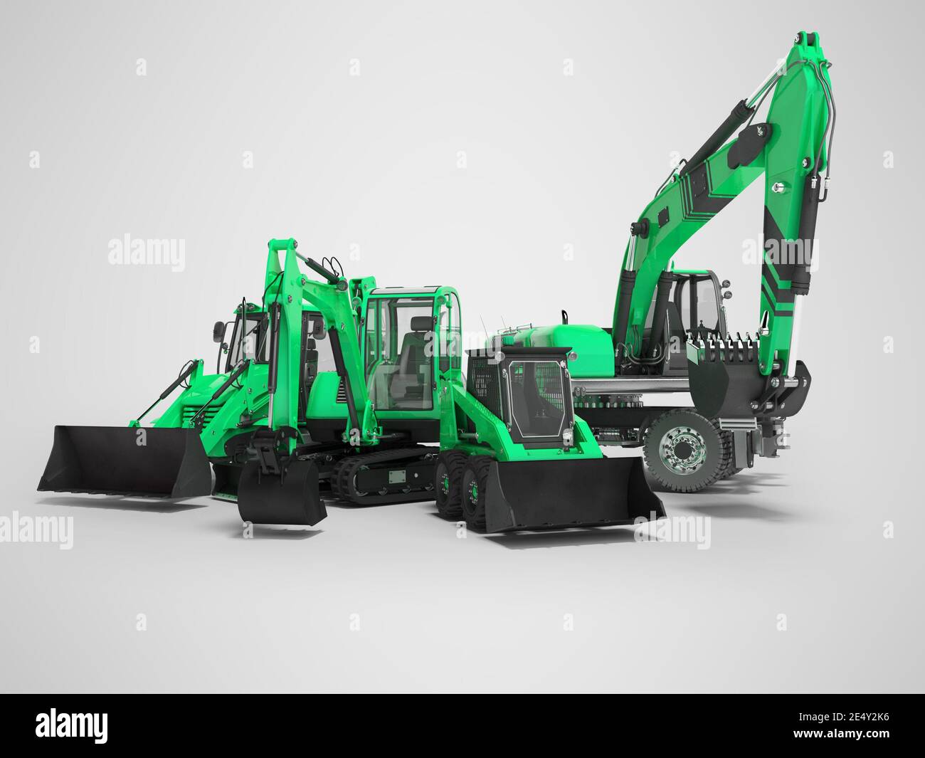 3d rendering green construction equipment concept on gray background ...