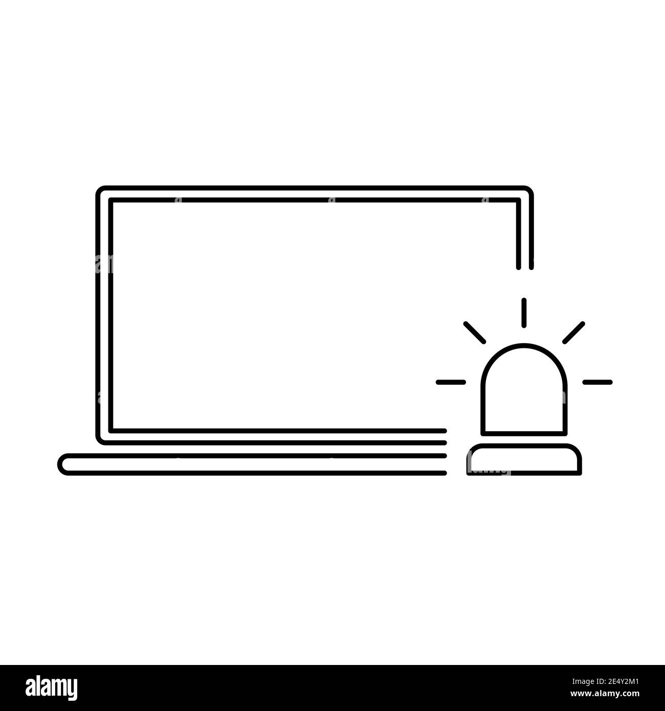 Laptop warning linear icon. Laptop danger symbol. Security threat