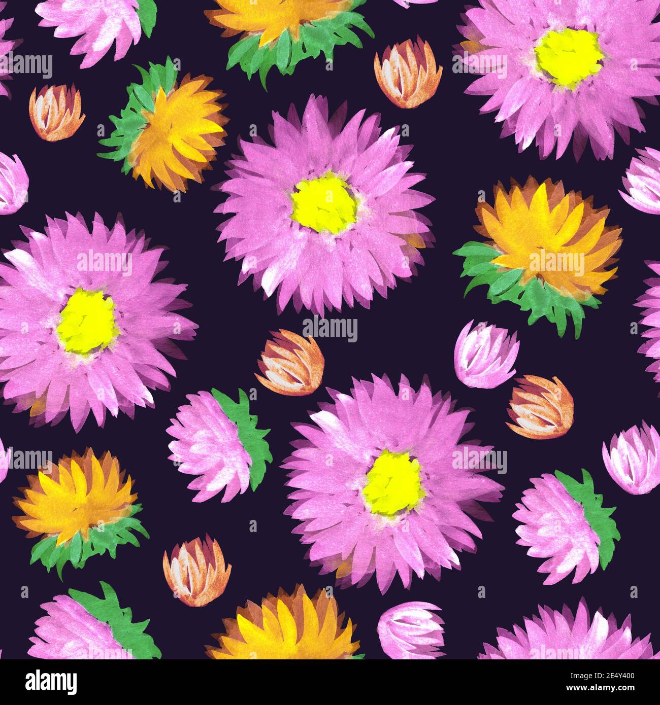 Pink and violet aster watercolor seamless pattern Stock Photo