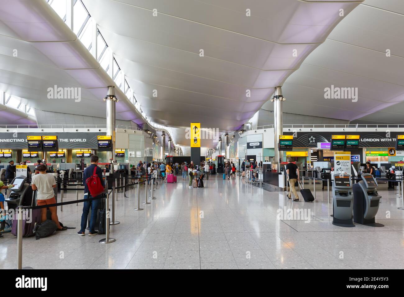 London, United Kingdom - August 1, 2018: Terminal 2 of London Heathrow airport (LHR) in the United Kingdom. Stock Photo
