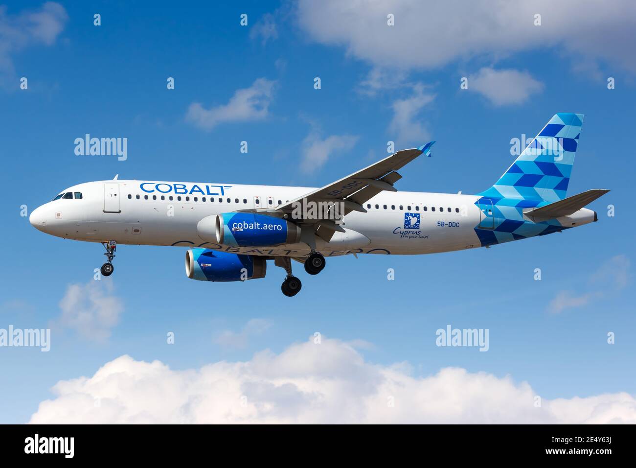 London, United Kingdom - July 31, 2018: Cobalt Airbus A320 airplane at London Heathrow airport (LHR) in the United Kingdom. Stock Photo