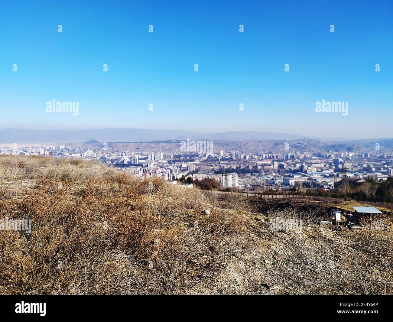 winter sunny cloudless sky over the city  Stock Photo