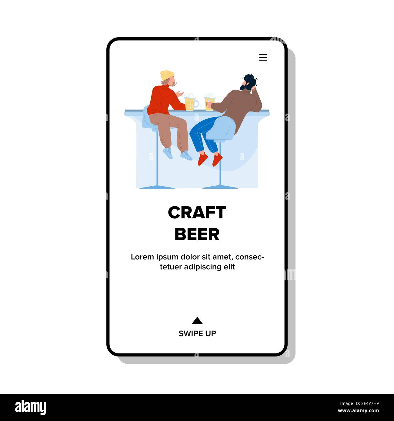 Craft Beer Drinking Men At Bar Counter Vector Stock Vector Image & Art