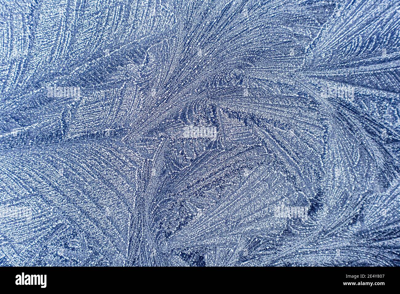 Frost pattern on a cold winter morning on the bonnet of a car Stock Photo