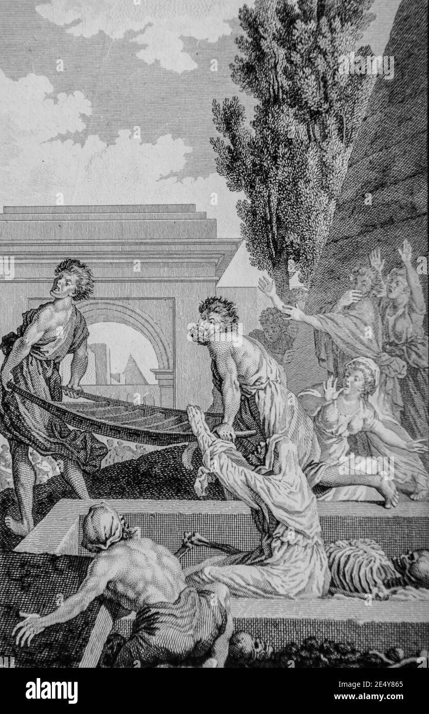 elisee meurt son corps ressuscite un mort ,ancient testament,la bible par le maistre de sacy,editeur guiraudet et jouaust 1836 Stock Photo