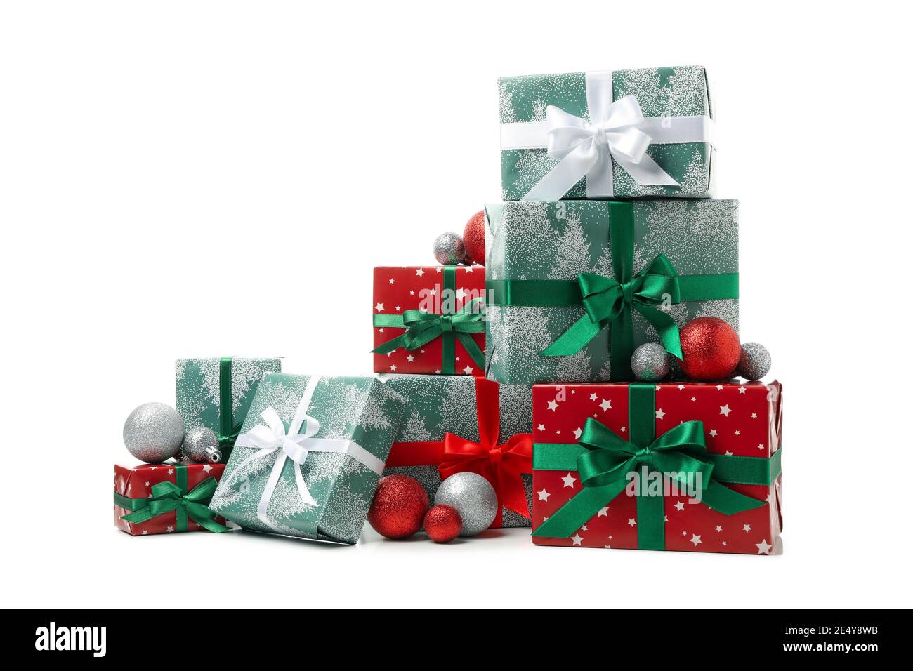 Gift boxes and baubles isolated on white background Stock Photo - Alamy