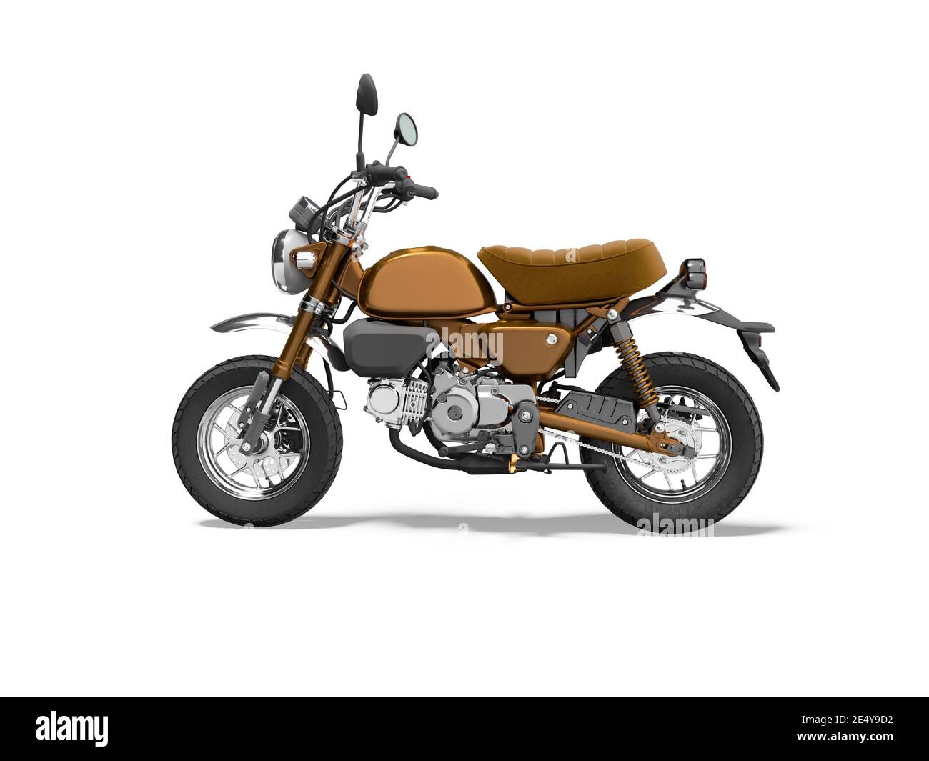 Motorcycle Left View 3d rendering brown motorcycle left view on white background with shadow ...