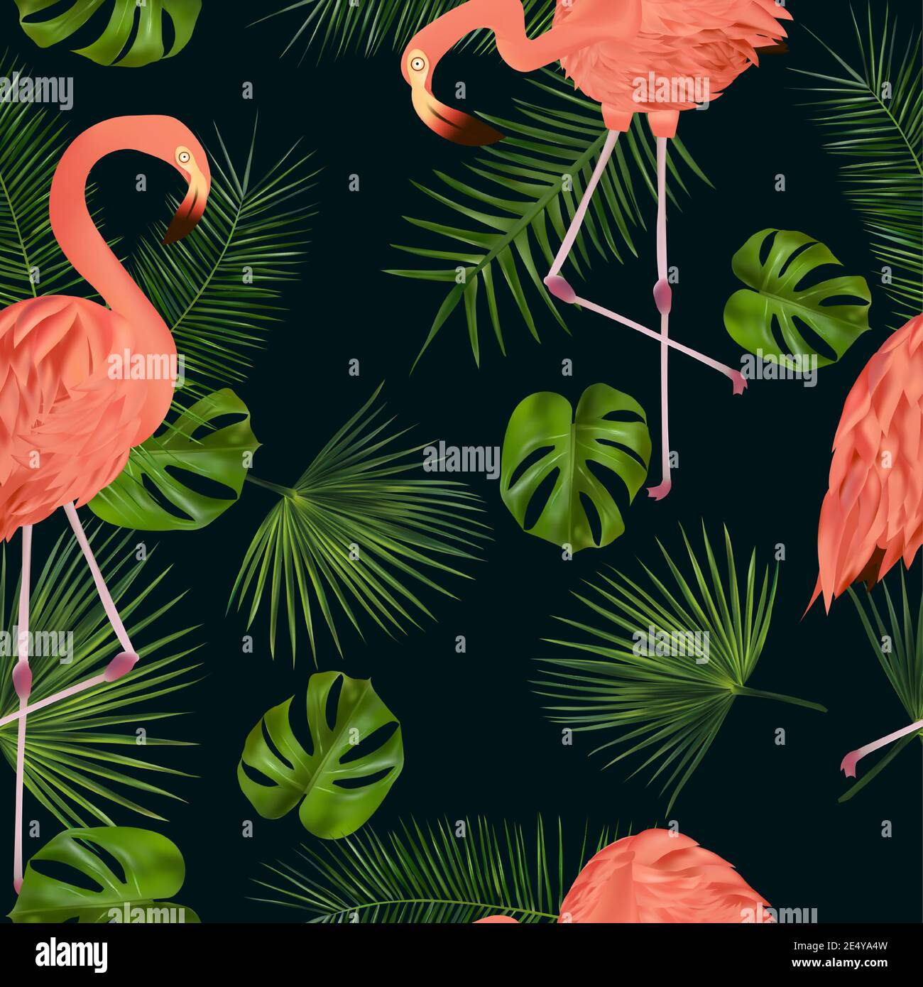 Seamless pattern with tropical leaf and pink flamingo for your design ...