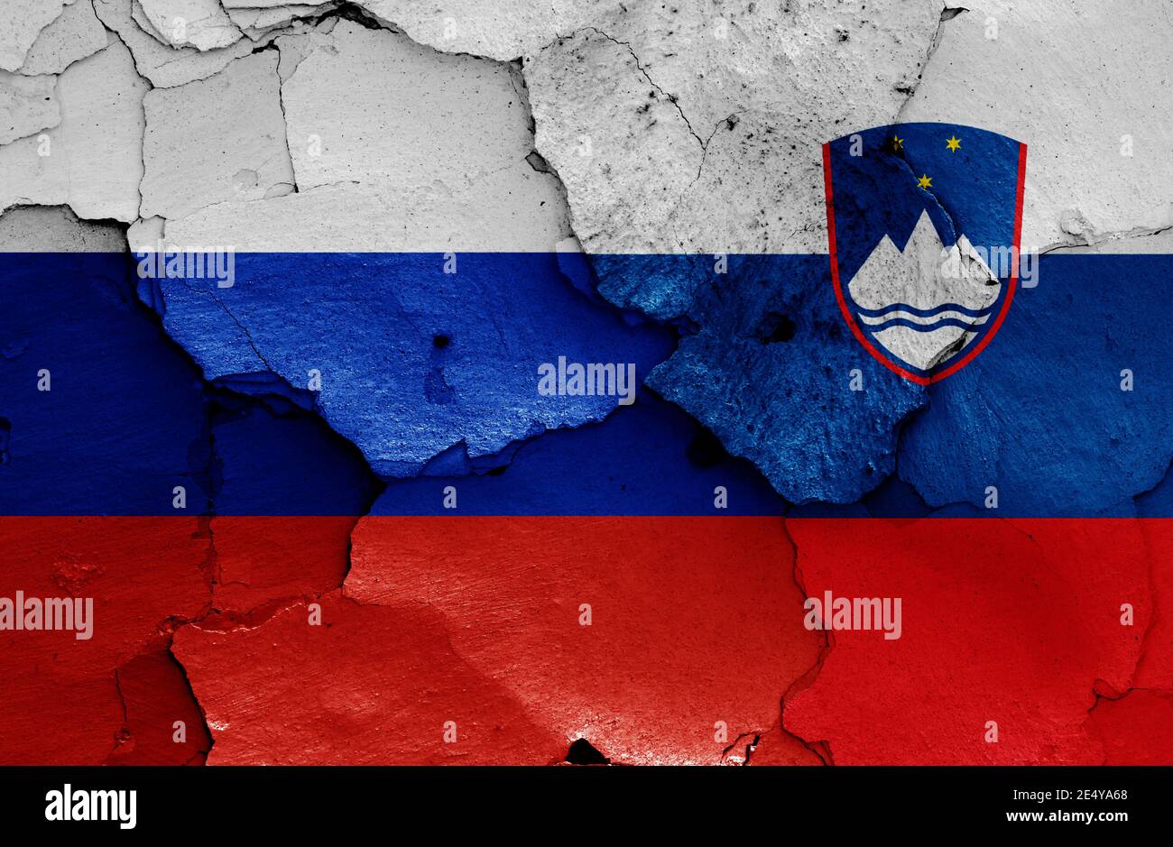 flags of Russia and Slovenia painted on cracked wall Stock Photo - Alamy