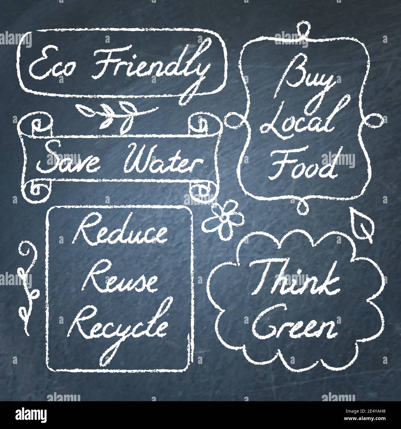Set of hand drawn ecology lettering on chalkboard - Reduce Reuse ...