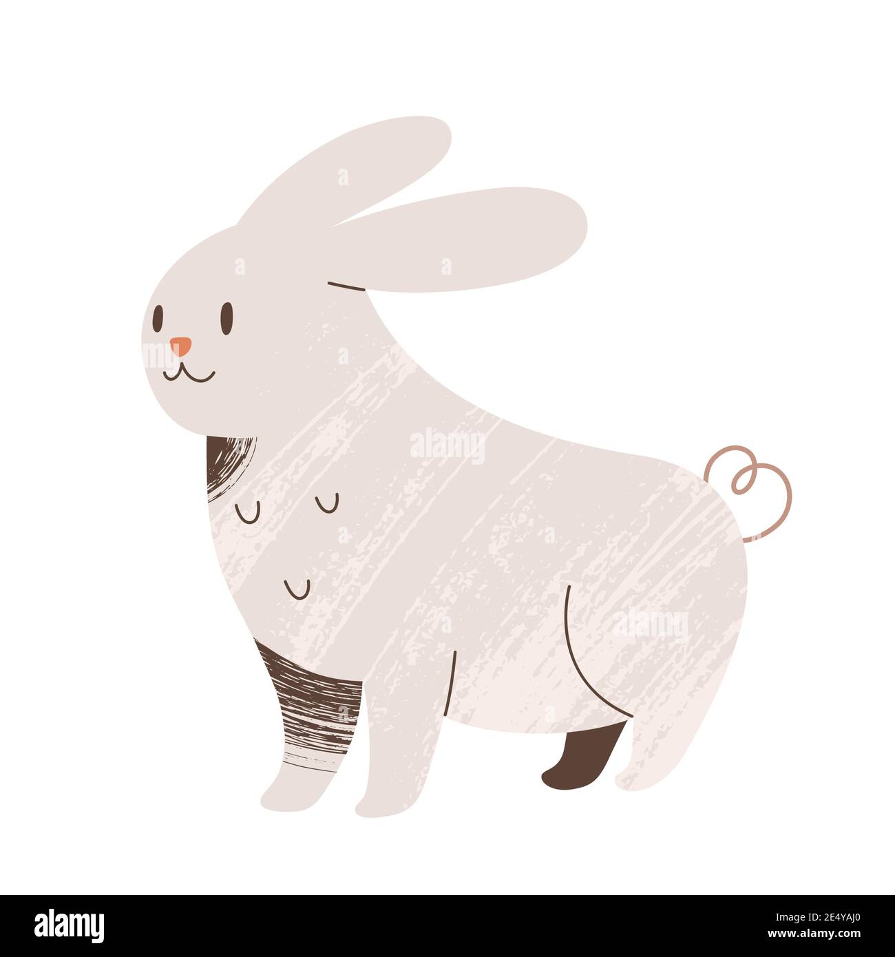 Cute white rabbit doodle illustration, farm animal with face expression, colored mascot, vector clipart isolated Stock Vector