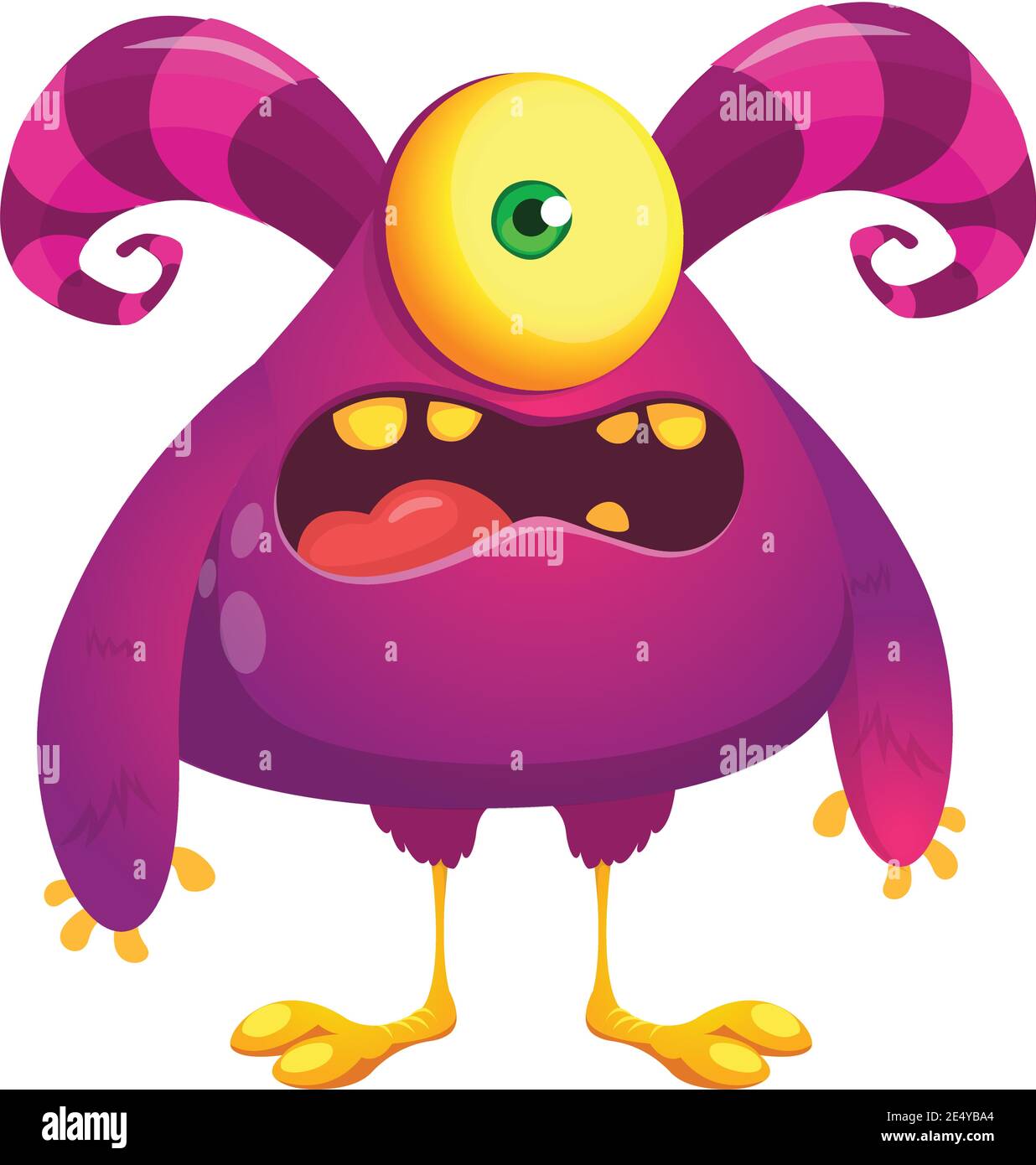 Angry cartoon monster with horns and one eye. Smiling monster