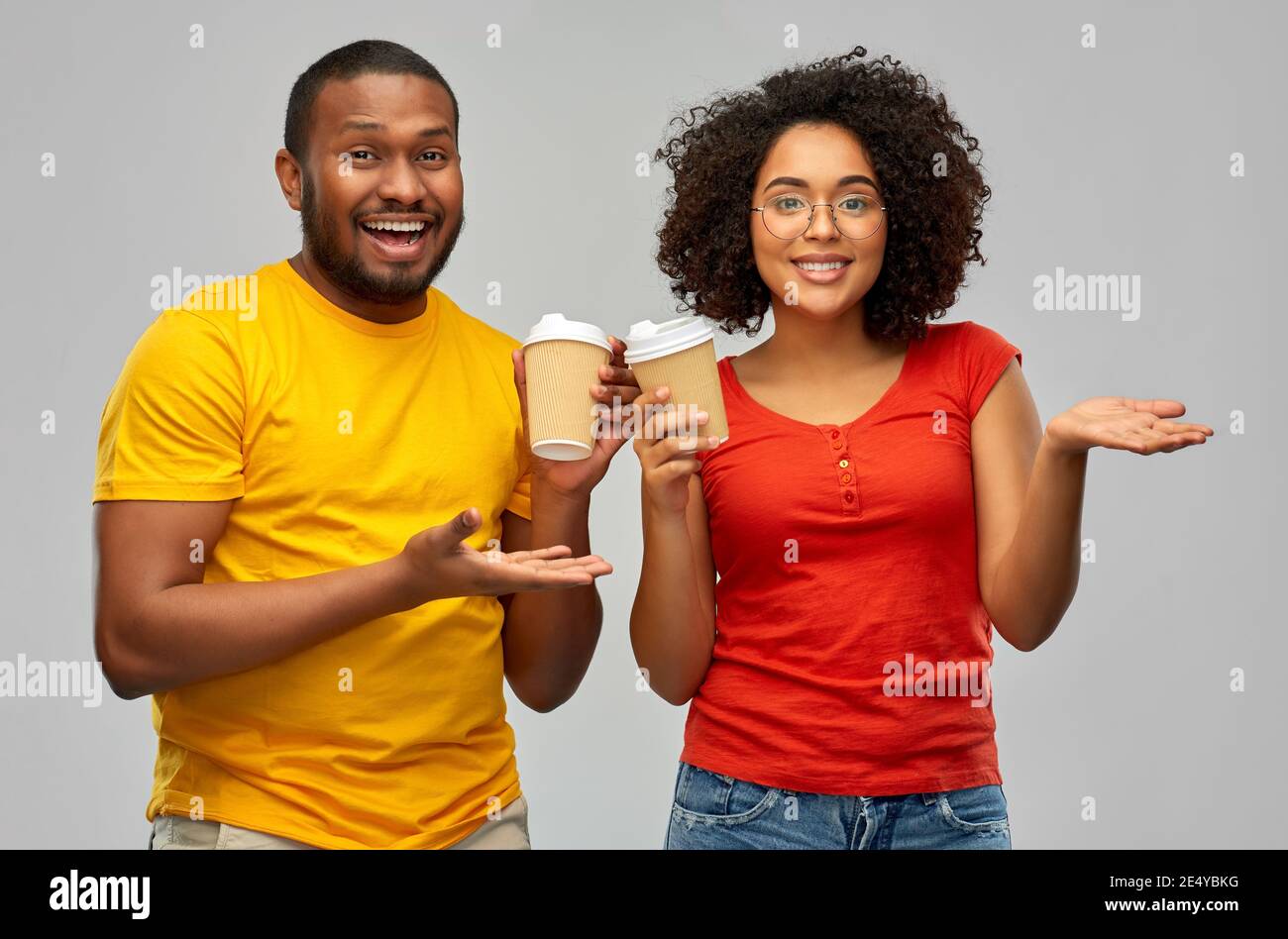 happy african american couple with coffee cups Stock Photo - Alamy